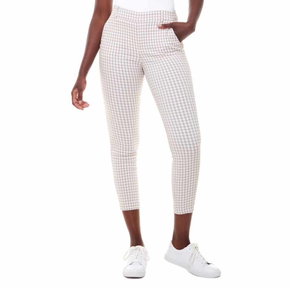 🆕 ILTM Gingham Cropped Pants, Stretch, Tan/White, Size L